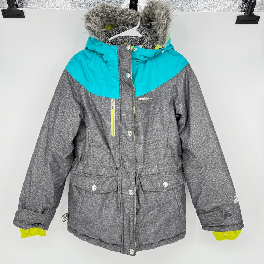 ZeroXposur Kids Winter Ski Snow‎ Jacket Turquoise Gray Fur Hood Size XL 16